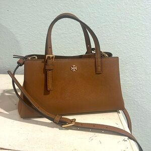 Tory Burch Emerson Moose Brown With Gold Hardware Leather Women's Mini Tote Bag